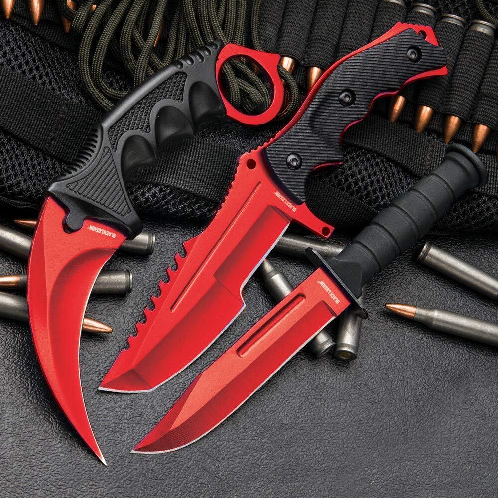Black Legion Red Fury Triple Knife Set - Karambit, Huntsman