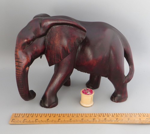 Vintage Carved Wooden African Elephant - Red Wood - 1.9kg, 20cm 8" High - Picture 4 of 24
