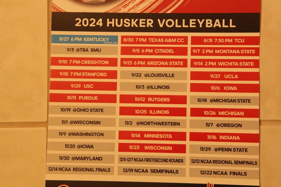 2024 NEBRASKA CORNHUSKERS HUSKERS VOLLEYBALL SCHEDULE POSTER 11 x 17