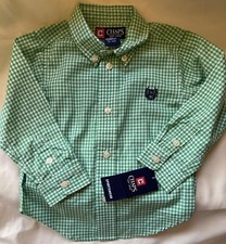 CHAPS, 18 MONTHS, GREEN WHITE GINGHAM CHECKED BUTTON DOWN DRESS SHIRT, $26 TAGS