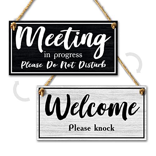 Double-Sided Meeting Room Sign - Wooden Door Hanger For Office & Business