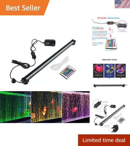 Aquarium Underwater Air Bubble LED Light Fish Tank RGB Submersible Lamp + Remote