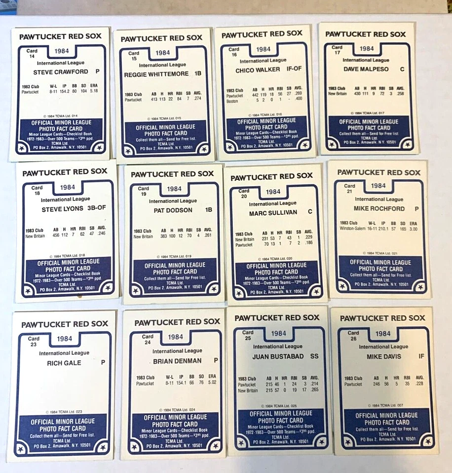 TCMA Pawtucket Red Sox 1984 conjunto de equipo de ligas menores Roger Clemens XRC Foto 3 de 4