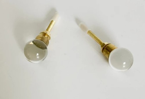 2 Classy Clear Glass w/Gold Brass Round Ball Cabinet Door Knobs Hardware Pulls - Picture 6 of 22