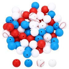 80Pcs 15mm Sports Silicone Beads DIY Focal Beads Red/White/Blue/White Baseball