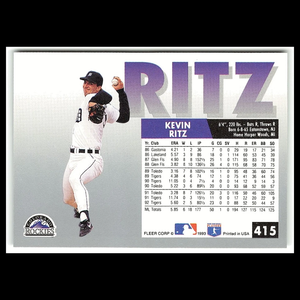 Kevin Ritz #415 1993 Fleer Colorado Rockies Baseball Card MLB NM - Image 2 of 3