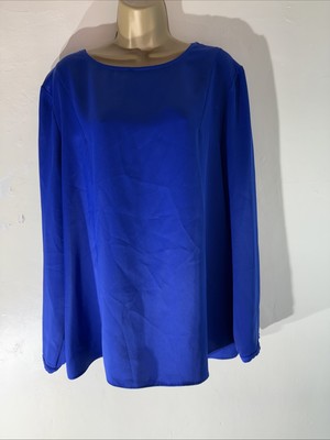 Fenn Wright Manson Langarm-Blusenshirt Damen Übergröße UK 18 blau Satin