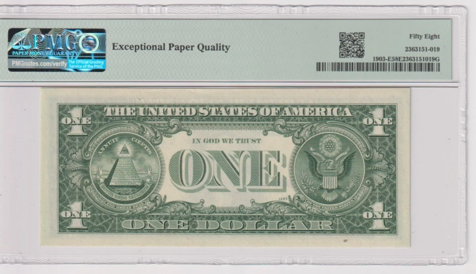 **COURTESY AUTOGRAPH** Fr 1903-E 1969 $1 FRN E27519510C PMG 58EPQ RICHMOND - Image 2 of 2