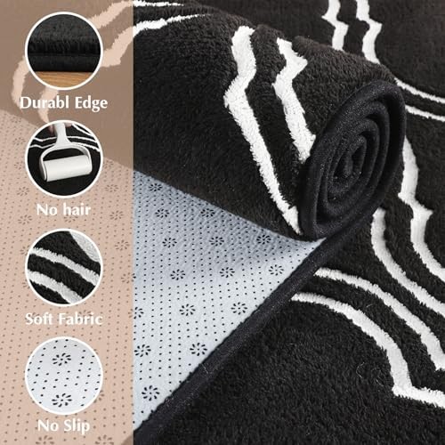 Washable Living Room Rug, 6x9 Large Black Fluffy Shag Area Rugs, Soft Modern - Picture 5 of 7