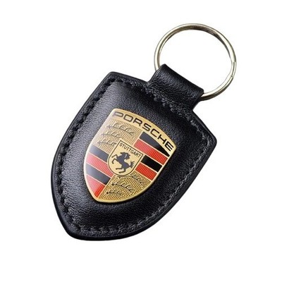 NEW GENUINE PORSCHE LEATHER CREST KEY RING FOB KEY CHAIN BLACK WAP0500950E