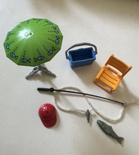Playmobil Angler Set Stuhl Fisch Angelrute Schirm Eimer Angeln Cap Schnur