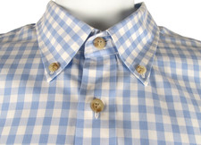 Charles Tyrwhitt CT Mens Large Slim Fit Blue Gingham Button Down Dress Shirt