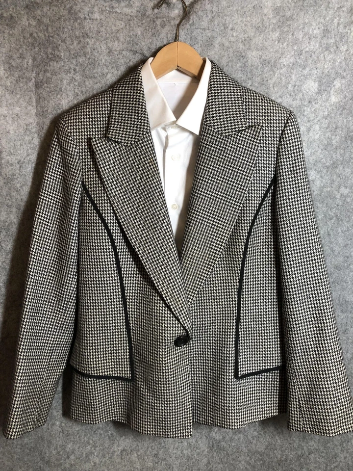 Dana Buchman Blazer Skirt Pants Suit Set Womens 12 Houndstooth Wool Cashmere - Image 2 of 4