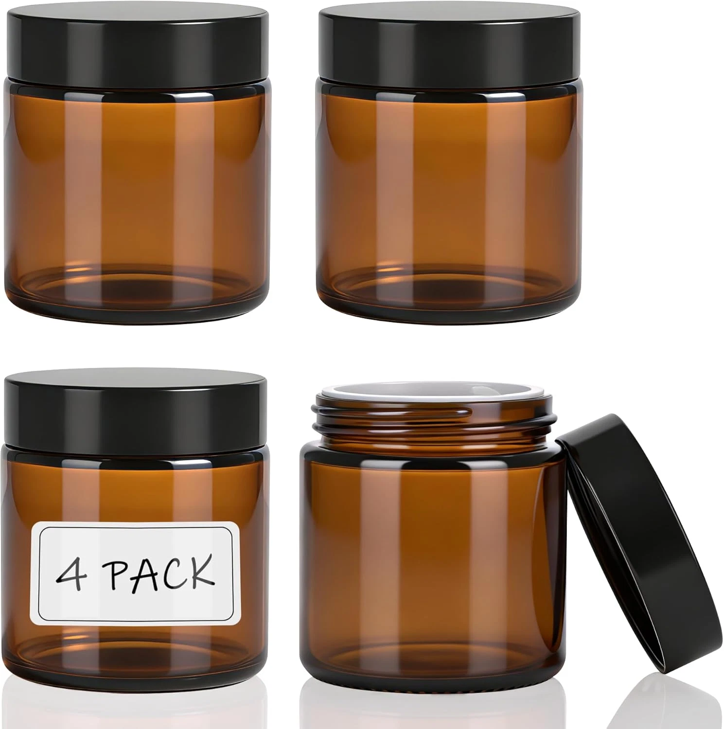 4Oz Amber Glass Jars with Lids,Cosmetic Containers with Inner Liners for Creams,