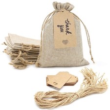 20 PCS Small Burlap Gift Bags With Drawstring And 20 Tags 5x7 Inch Craft
