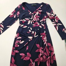 Lauren Ralph Lauren Women's Dress Blue Floral Wrap, Long Sleeve Floral Print NWT