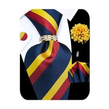 5PCS Tie and Pocket Square Set for Men, Silk Tie and Yellow Red Tie Set -269