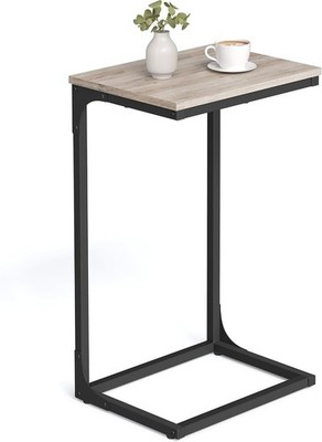 Elegant C-Shaped End Table in Greige & Black - Perfect for Limited Spaces