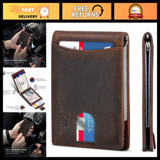 RFID Blocking Slim Bifold Genuine Leather Minimalist Wallet with Money Clip for