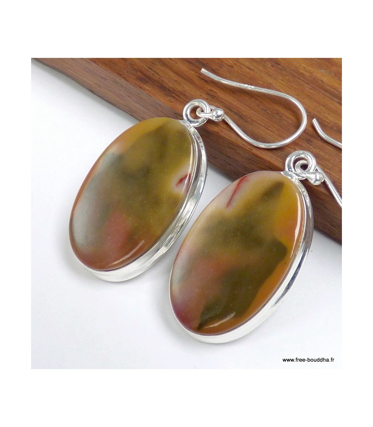 Boucles d'oreilles ovales Jaspe Mokaïte CWA111.2, des bijoux légers anti-allergie