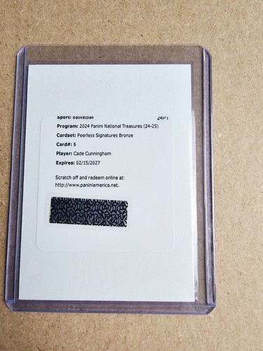 2024/25 NATIONAL TREASURES CADE CUNNINGHAM INCOMPARABLE EN TARJETA AUTOMÁTICA SP #/25