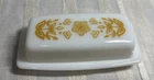 Vtg 1970s PYREX 1/4 Lb. Covered Butter Dish Butterfly Gold