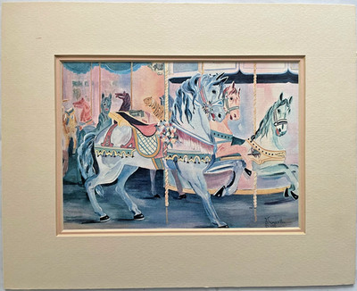 B Sumrall 1998 Carousel Horse Print Double Matted Gulf Coast Art 5x7
