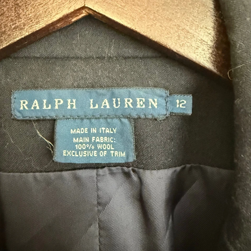 Ralph Lauren Blue Label Navy Wool Blazer Size 12 Embroidered Beaded RL Logo - Image 4 of 4