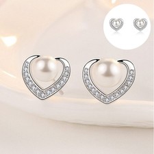 Girl's gift New Womens Girls Earrings Stud Gift UK Heart Pearl Jewellery