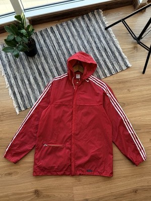 VINTAGE 80s ADIDAS VENTEX NYLON FOOTBALL JACKET RARE RED MADE IN TUNISIA Sz L-XL