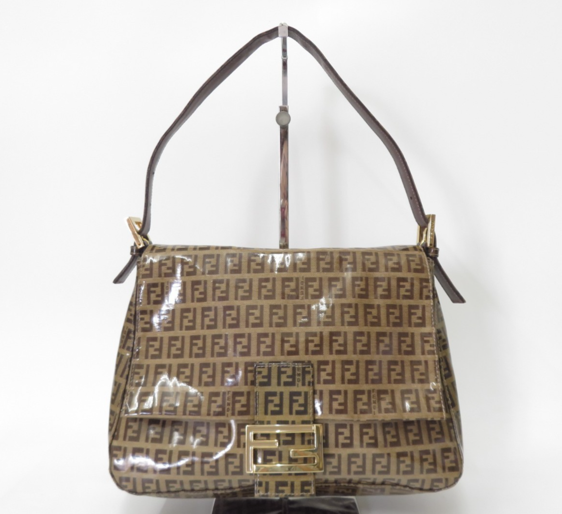 Authentic FENDI Zucchino Mamma Baguette Vinyl Shoulder Bag Hand
