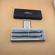 Vintage Cross Chrome Pen  Pencil Set  Boxed   With Papers   Made in USA A-2
