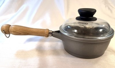 Berndes Germany Cast Aluminum Saucepan Pot 16cm PYREX Glass Lid Wooden Handle