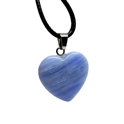 Blue Lace Heart Pendant Necklace Gemstone Spiritual Crystal Corded Jewellery - Image 1 of 4