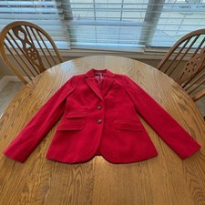 Talbots Red Wool Blazer Jacket Antique Brass Buttons VGUC Size 4