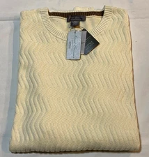 New with Tag-Daniel Cremieux Men's 100% Supima Cotton Crewneck Sweater-2XL-Cream
