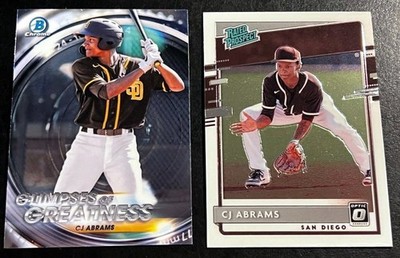 CJ Abrams (2) Card Lot 2019 Panini Optic Rated Prospect 2020 Bowman Chrome Glimp