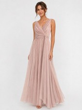 Debut Blush Pink Maxi Dress 14,Fits UK 12 Bridesmaid Prom Occasion Wedding Tulle