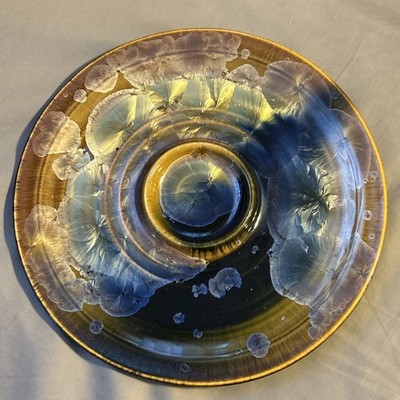 Bill Campbell Art Pottery Flambeaux Crystalline Glaze 13'' Bread Oil Dip Platter