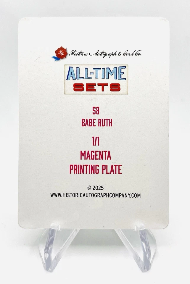 Babe Ruth 2025 Historic Autograph Card Co Magenta Printing Plate 1/1 1933 Goudey - Image 2 of 2