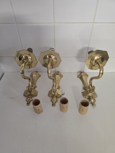 Vintage 3 Piece Brass Wall Lights Light Sconces Wall Lamps - Bild 19 von 19