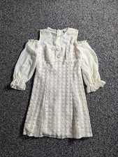 Ai Shang Tweed Dress Size Small Beige Mesh Embroidered Preppy Vintage Style