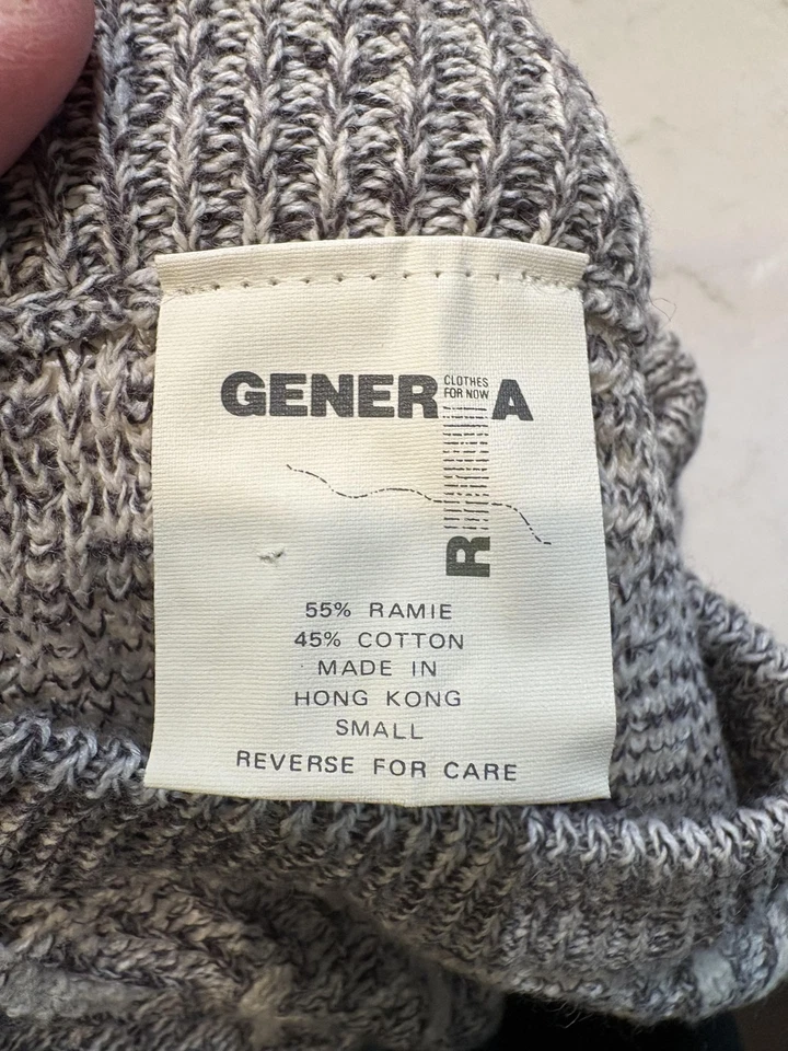 Vintage Generra Sweater 80s 90s Textured Knit Ramie Cotton Gray Cream Hong Kong - Image 2 of 4