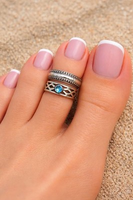 925 Sterling Silber Zehenring Set - Blautopas & Perlen Design, verstellbar
