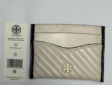 NEW 110 Tory Burch Emerson Quilted Patent Leather Card Case Wallet Light Cream