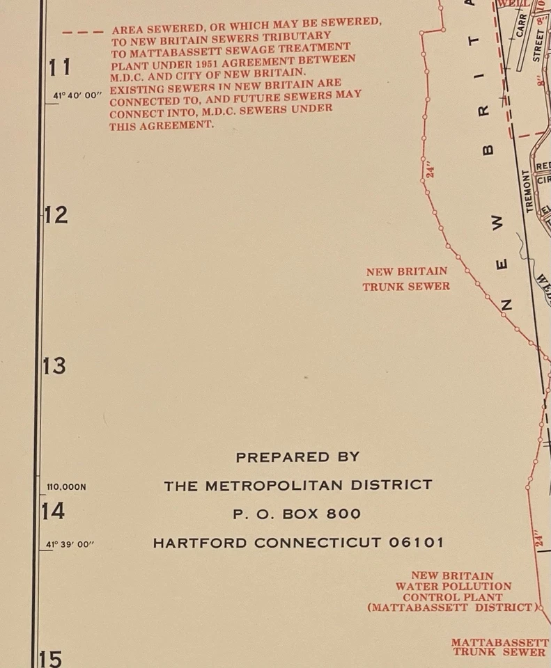 Mapa de calles del sistema de alcantarillado sanitario MDC vintage 1975 de Newington, Connecticut Foto 3 de 4