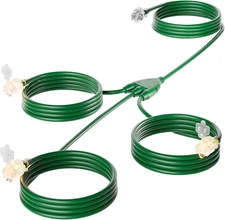 27FT Outdoor Extension Cord with Multiple Outlets, Weatherproof, ETL Listed