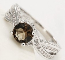 Beautiful 925SS Filled Natural Brown Smoky Quartz CZ Ring Size 10
