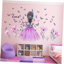 Girl Wall Stickers Flower Fairy Wall Decal Pink Floral Wallpaper Butterfly