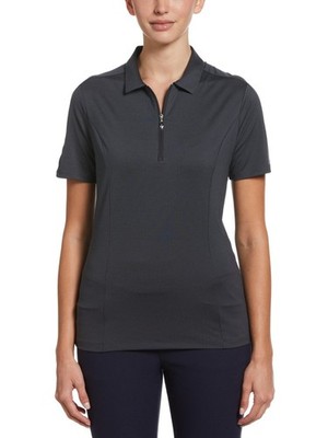 CALLAWAY Women's Tonal Heather 1/4 Zip Polo Shirt Ebony Heather Gray Large